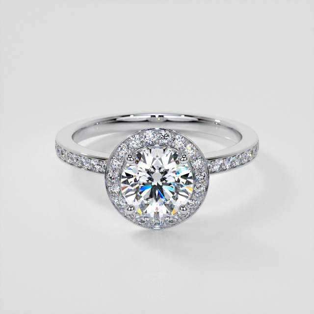 Lab Grown Diamond Round Cut Pavé Style Halo Engagement Ring