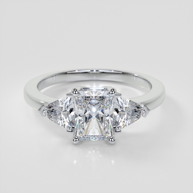 Lab Grown Diamond Radiant Cut Three-Stone Engagement Ring with Trillion Accents