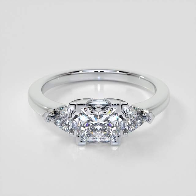 Lab Grown Diamond Princess Cut Three-Stone Engagement Ring With Trillion Accents