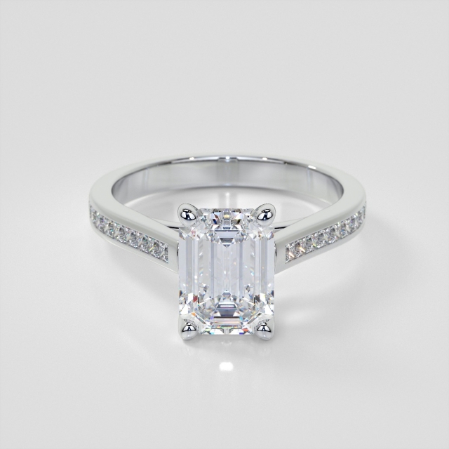 Lab Grown Diamond Emerald Cut Cathedral Style Engagement Ring With Princess Cut Accents