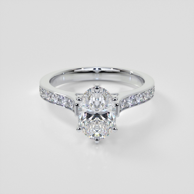 Lab Grown Diamond Oval Cut Cathedral Style Channel Engagement Ring with Accents