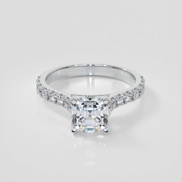 Lab Grown Diamond Asscher Cut Cathedral Scallop Style Engagement Ring With Accents