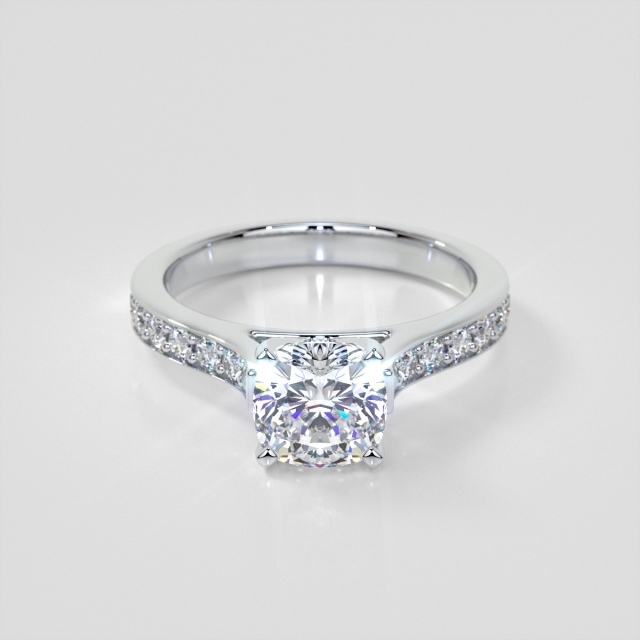 Lab Grown Diamond Cushion Cut Cathedral Style Channel Engagement Ring with Accents