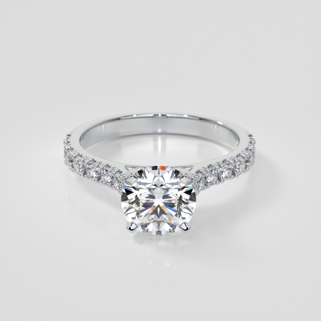 Lab Grown Diamond Round Cut Cathedral Scallop Style Engagement Ring with Accents