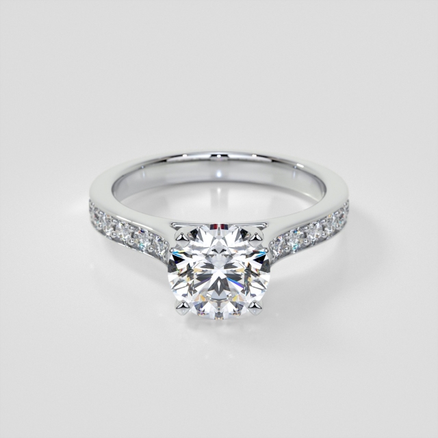 Lab Grown Diamond Round Cut Cathedral Style Channel Engagement Ring with Accents