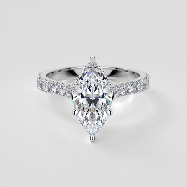 Lab Grown Diamond Marquise Cut Cathedral Scallop Style Engagement Ring with Accents