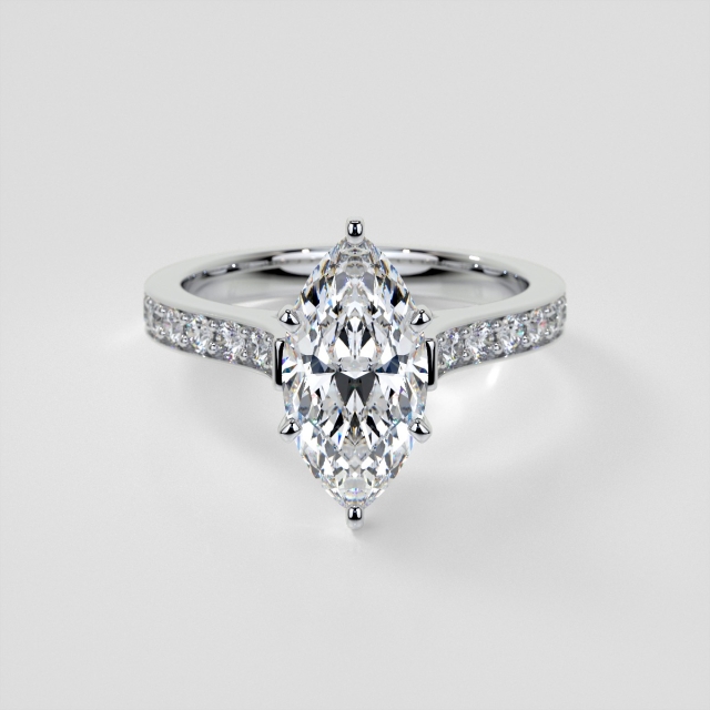 Lab Grown Diamond Marquise Cut Cathedral Style Channel Engagement Ring with Accents