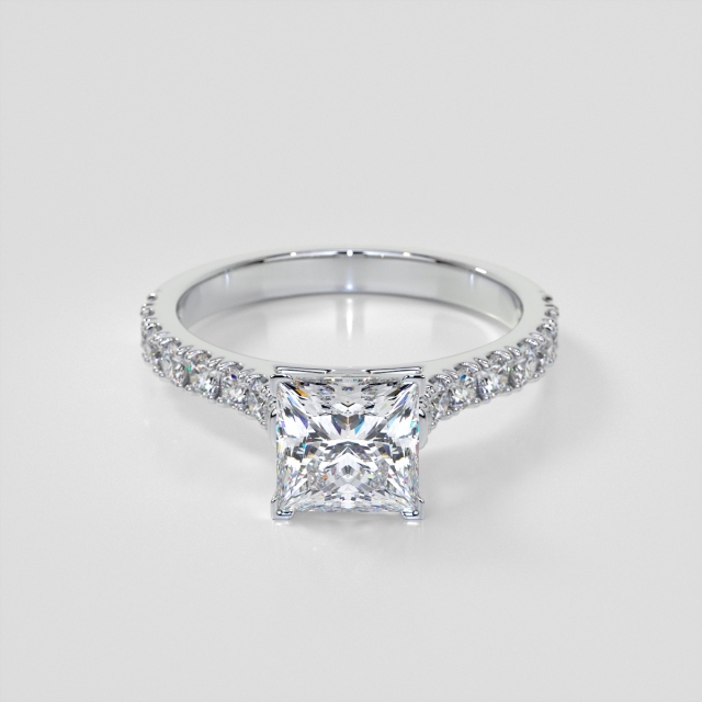 Lab Grown Diamond Princess Cut Cathedral Scallop Style Engagement Ring With Accents