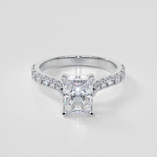 Lab Grown Diamond Radiant Cut Cathedral Scallop Style Engagement Ring with Accents