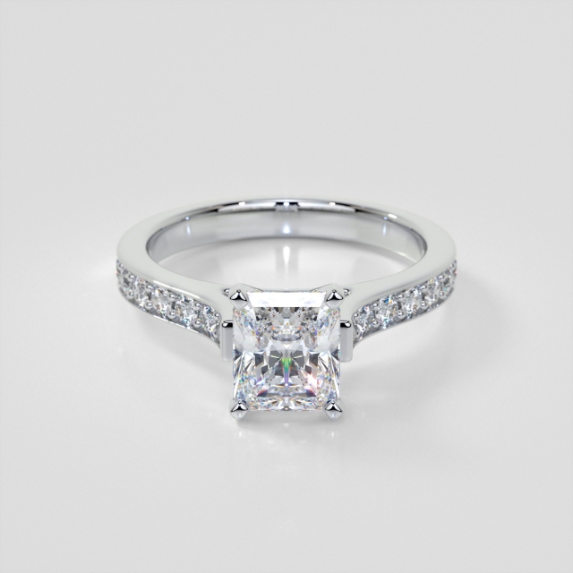 Lab Grown Diamond Radiant Cut Cathedral Style Channel-Set Engagement Ring with Accents