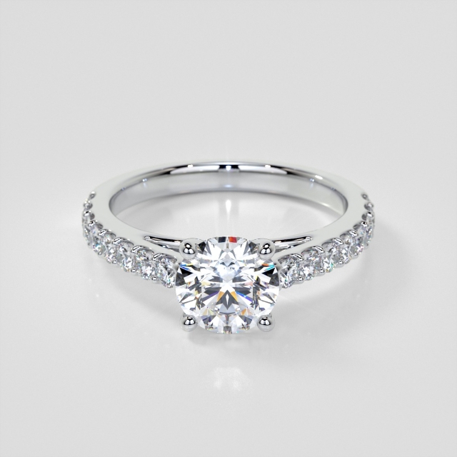 Lab Grown Diamond Round Cut Cathedral Style Engagement Ring with Side Accents