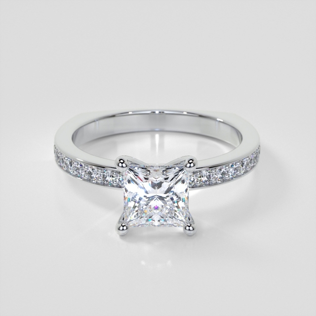 Lab Grown Diamond Princess Cut Euro Style Engagement Ring with Accents