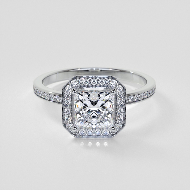 Lab Grown Diamond Princess Cut Pavé Style Halo Engagement Ring