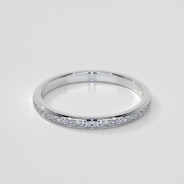 Half Round Beveled Wedding Band Set with Lab Grown Diamond Accents 
